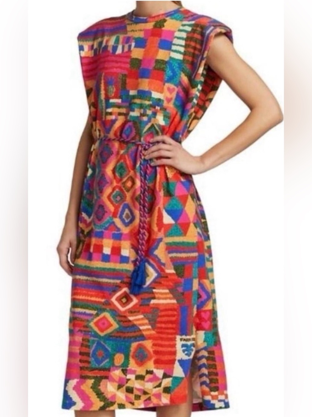 FARM Rio Multicolor Geometric Maxi Dress with Braided Waist